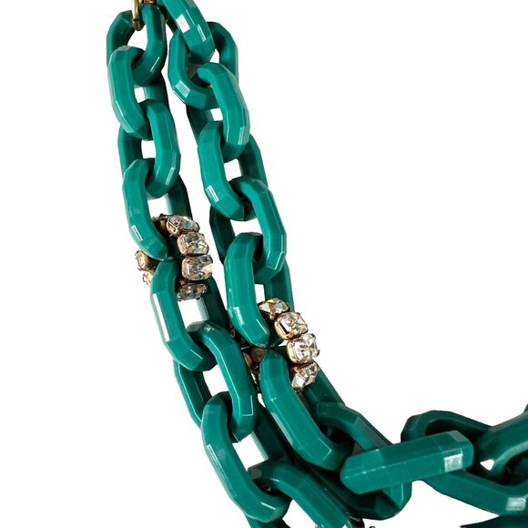 J Crew Vintage Inspired Turquoise Acrylic Chain Link Necklace Rhinestone… - Picture 6 of 11